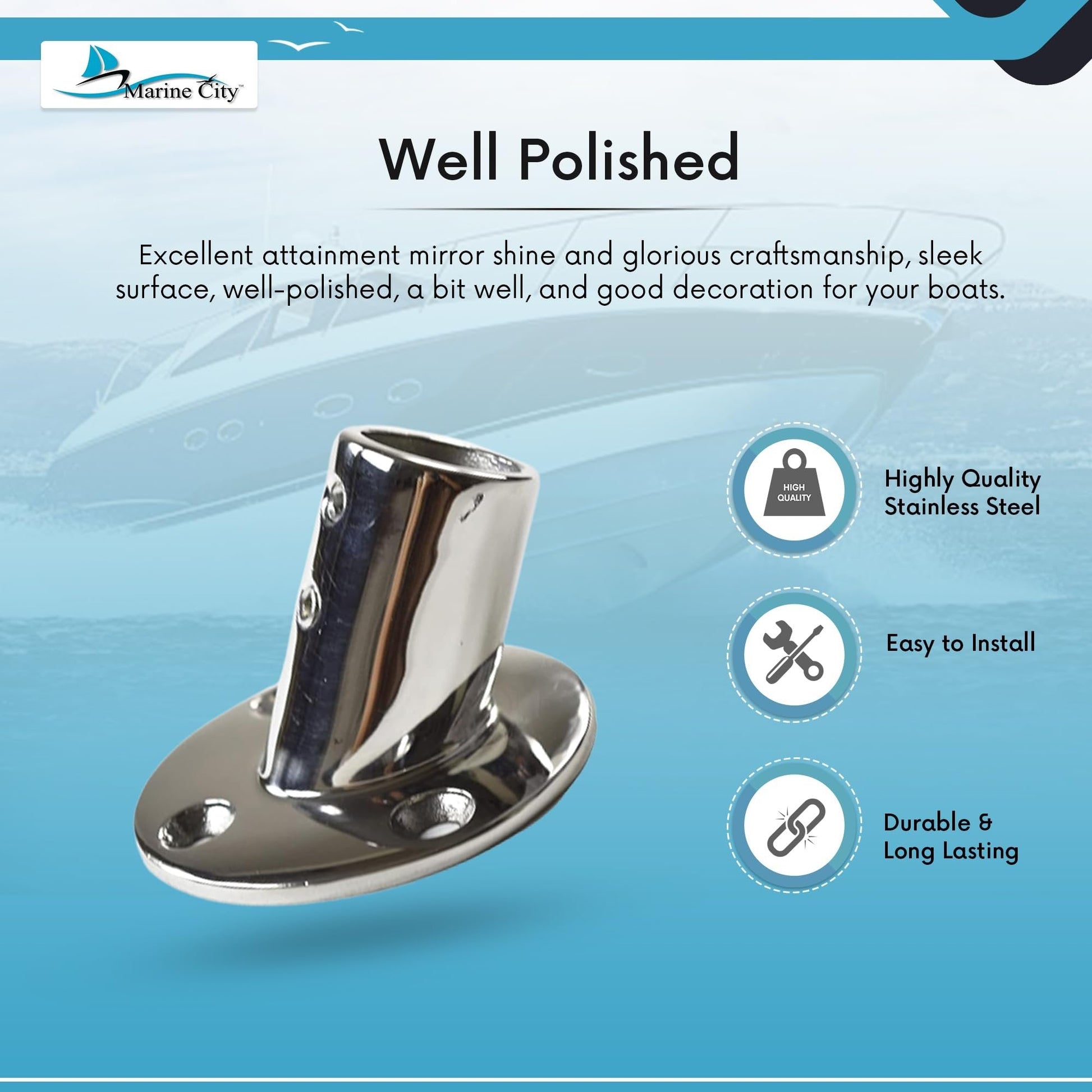 Marine City Heavy Duty 316 Stainless Steel Boat Hand Railing Fittings (2 Pcs) MARINE CITY