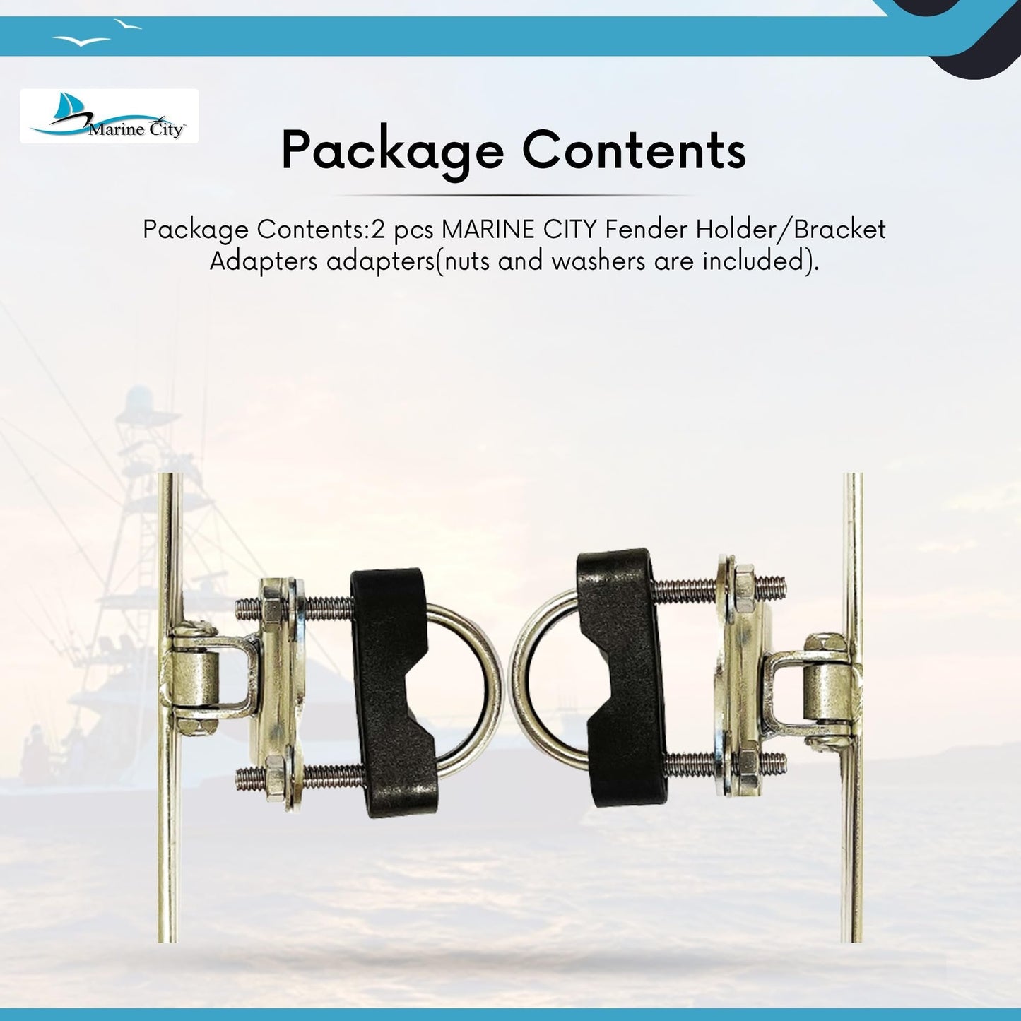 Marine City Boat Fender Holder Bracket Adapters – Stainless Steel (Pack of 2) MARINE CITY