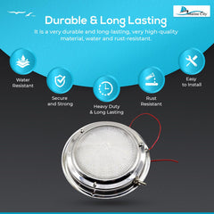 Marine City 304 Stainless Steel LED Dome Light – 4” Lens, 3W, Long Battery Life