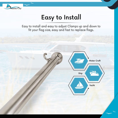 MARINE CITY 24-Inch Flag Stanchion Pole – 304 Stainless Steel, Adjustable Marine City