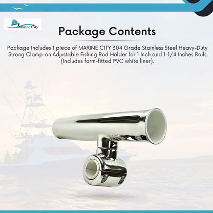 Marine City Adjustable Fishing Rod Holder – 304 Stainless Steel, Clamp-On