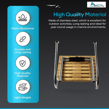 Marine City Stainless Steel 2-Step Swim Teak Platform Telescoping Boat Ladder MARINE CITY