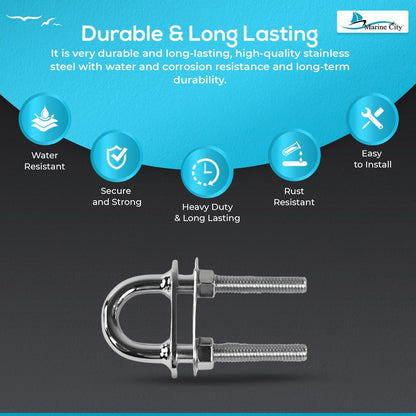Marine City Boat Stern Bow Eye Tie Down U-Bolt–316 Stainless Steel, 8 x 5/8 Inch Marine City