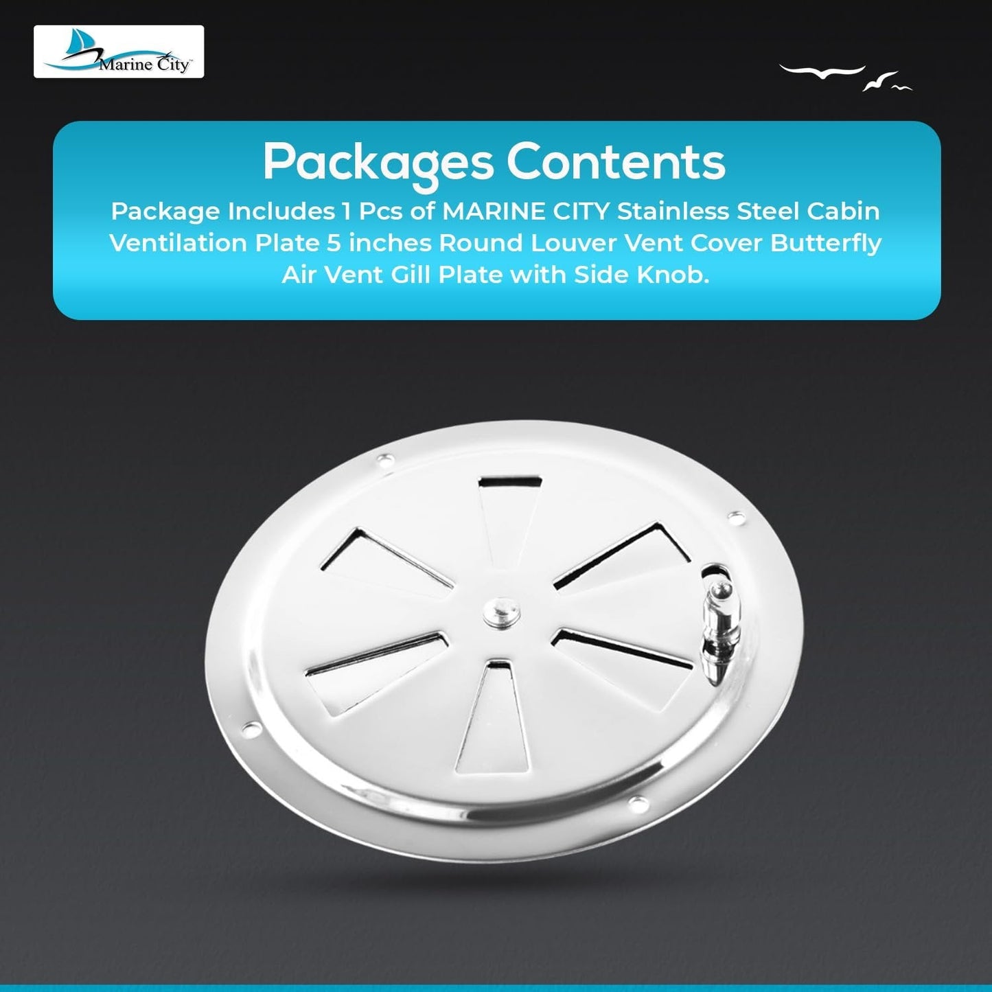 Marine City 5” Stainless Steel Round Louver Vent Cover – Butterfly Air Vent MARINE CITY