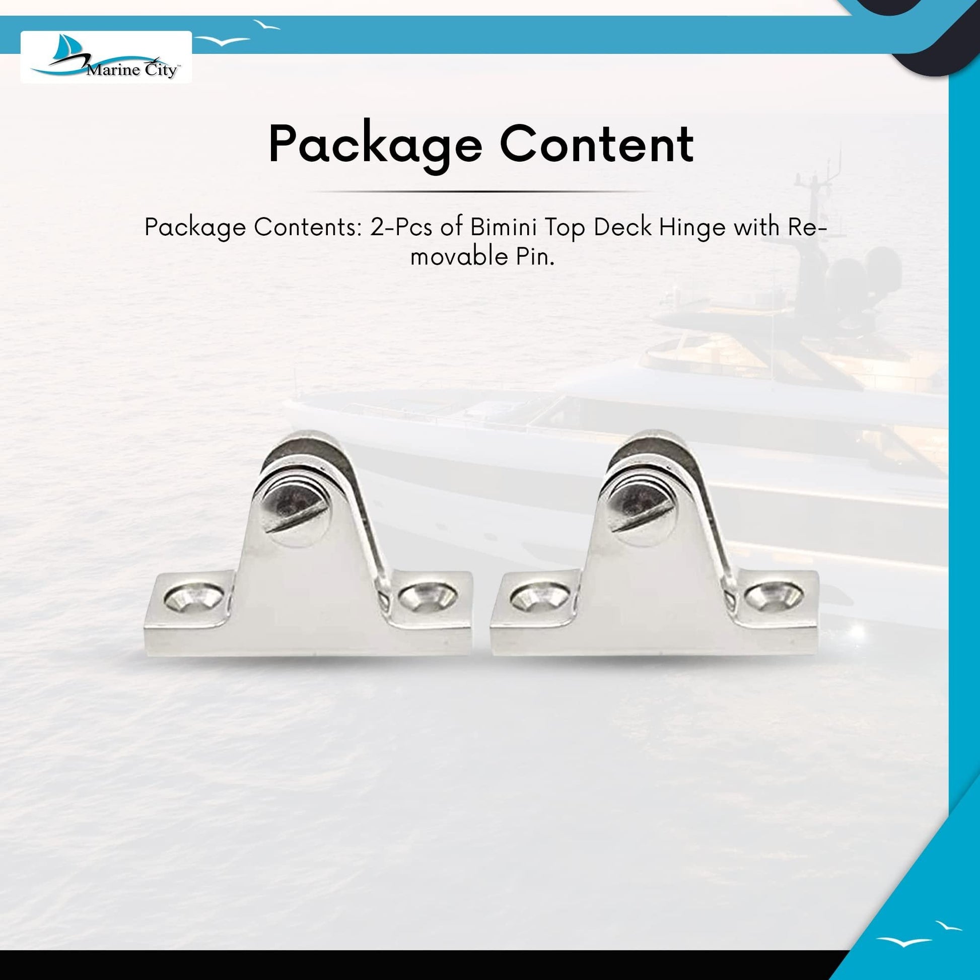 MARINE CITY Bimini Top Deck Hinge with Removable Pin – 316 Stainless Steel Marine City Hardware