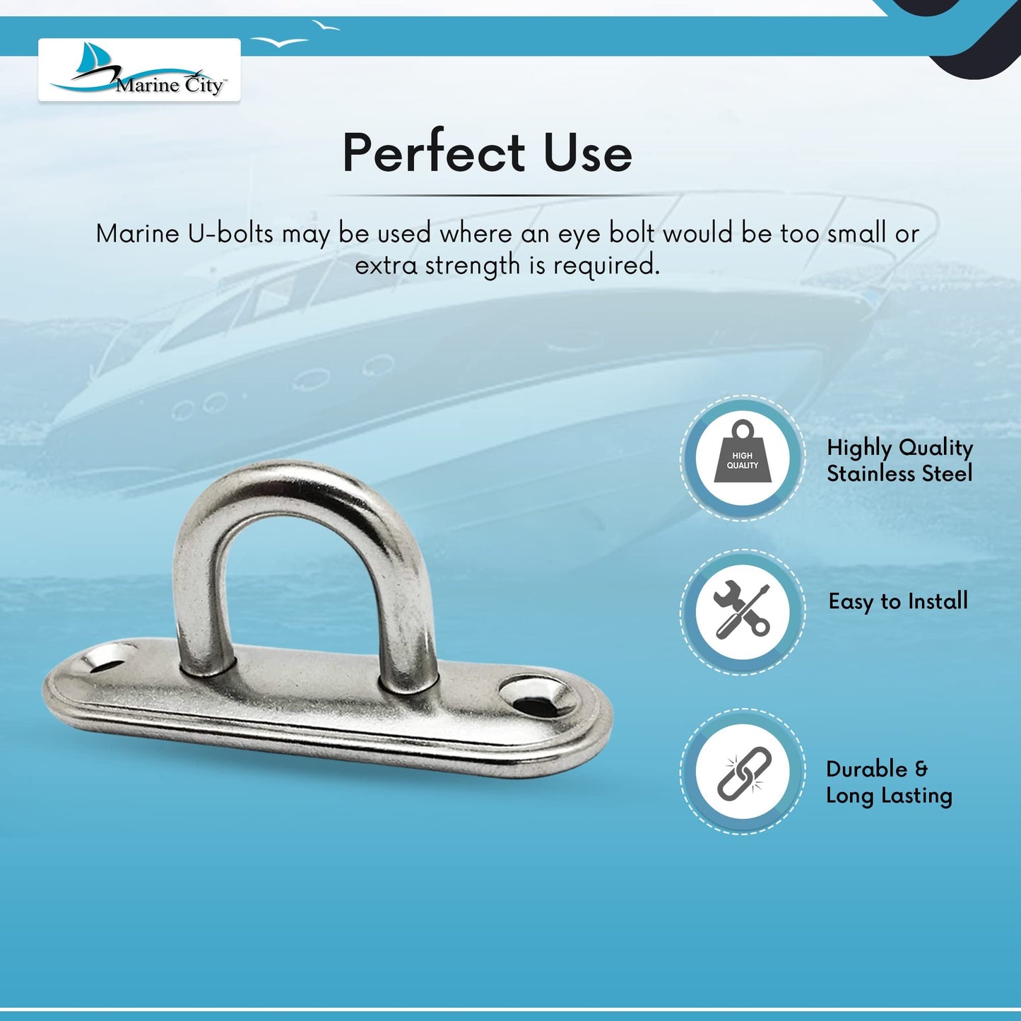 Marine City Oblong Pad Eye Plate – Heavy-Duty Stainless Steel, 3500 lbs Capacity