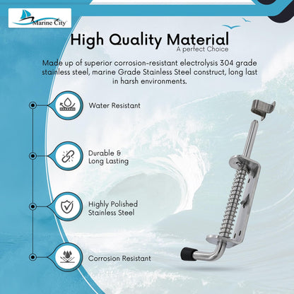 Marine City 8-1/2" Spring Latch Barrel Bolt with Cradle – 304 Stainless Steel