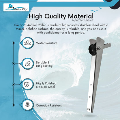 Marine City Stainless Steel Anchor Roller Bracket 19.5” Bow Mount w/ Rubber Roller