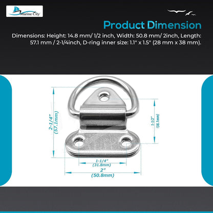 Marine City 2 almohadillas plegables en forma de D de acero inoxidable para barco (2 pulgadas x 2-1/4 pulgadas)