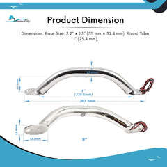 Marine City Newest Stainless Steel 9” / 12” / 16”/ 18” Grab Rail Handle with Blue 1/2 / 3 LED Lights (9” 1-LED-Light Grab Rail Handle)