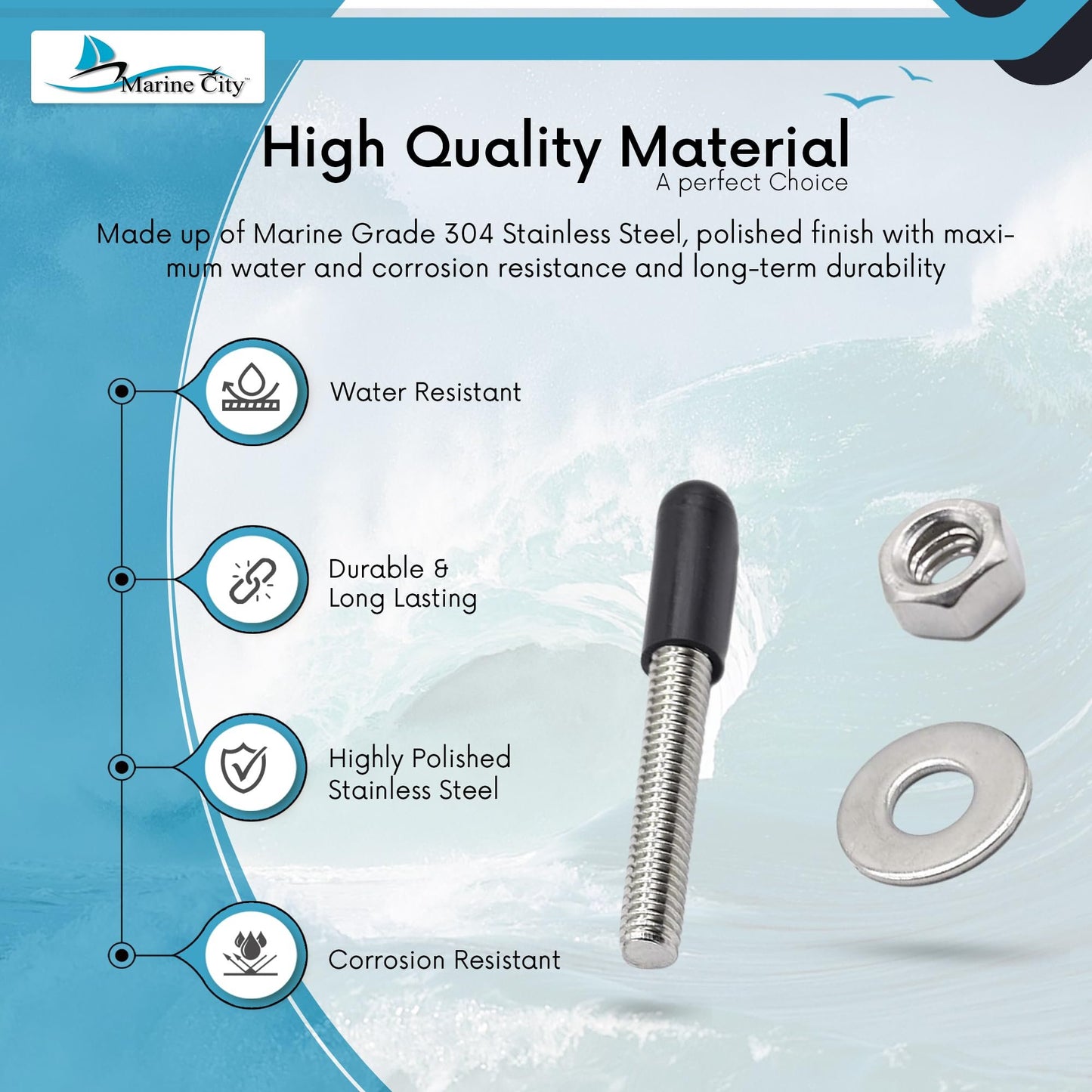 Marine City Mounting Studs Kit for Handrails & Cleats – 304 Stainless Steel