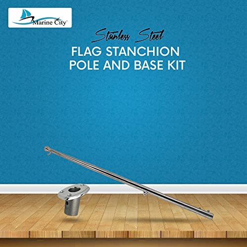 MARINE CITY 30-Inch Flag Stanchion Pole & Base Kit – Stainless Steel, Adjustable MARINE CITY