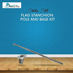 MARINE CITY 30-Inch Flag Stanchion Pole & Base Kit – Stainless Steel, Adjustable