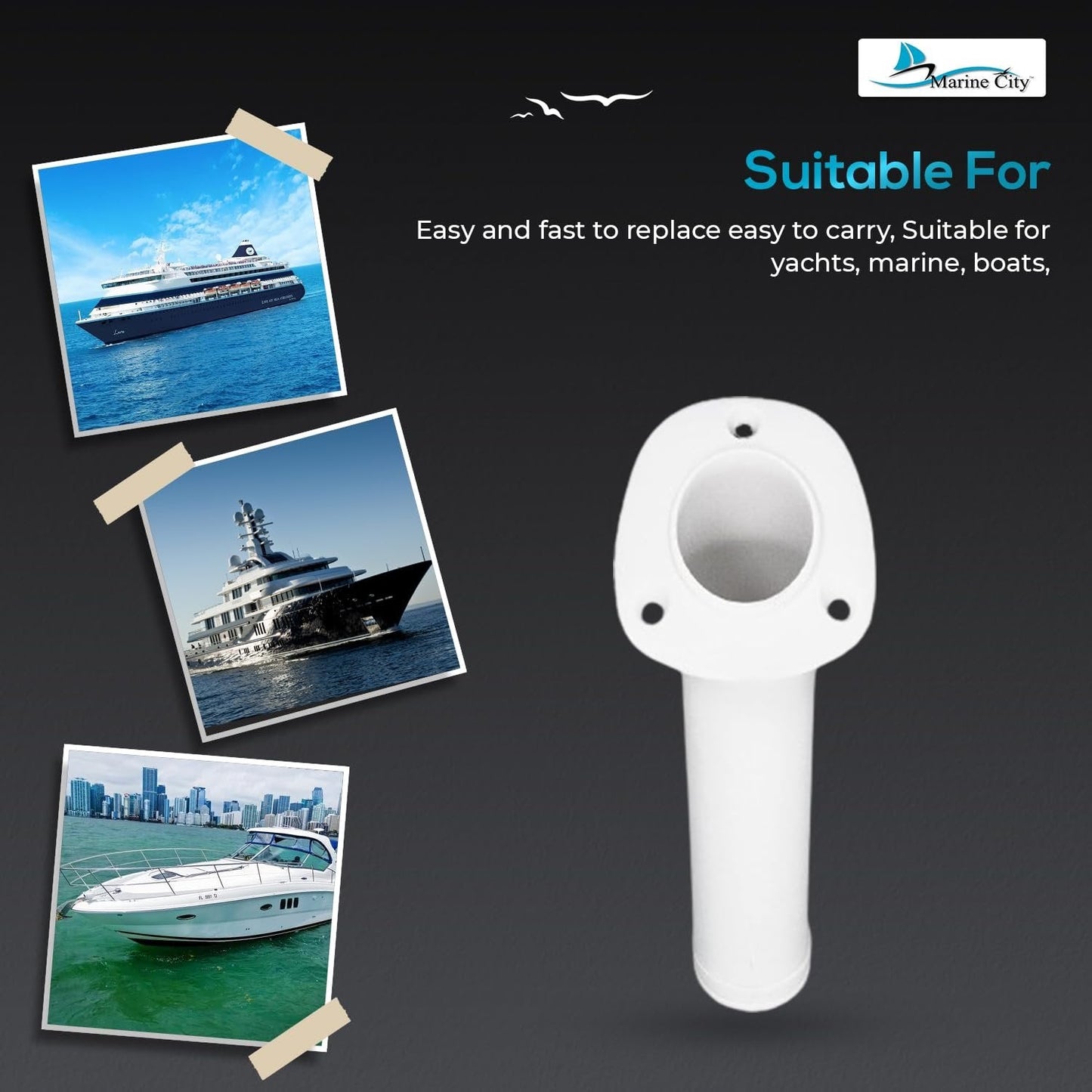 Marine City 30° White Flush Mount Fishing Rod Holder – 9-1/2” Polypropylene MARINE CITY