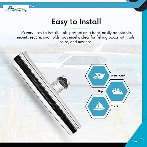 Marine City Stainless Steel Adjustable Clamp-On Fishing Rod Holder–Mirror Finish Marine City