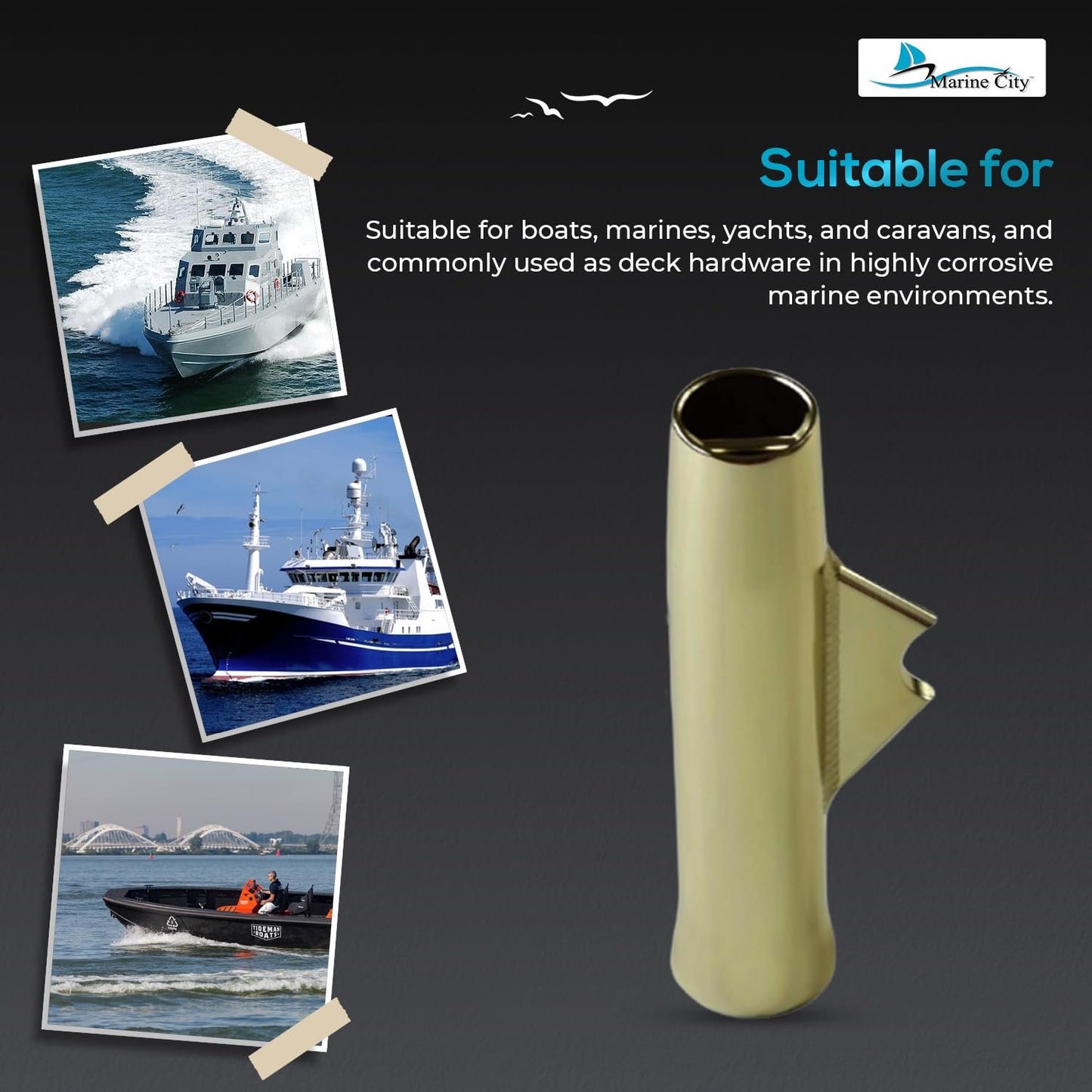 Marine City Gold Powder Coated Aluminum Flared Weld-On Fishing Rod Holder