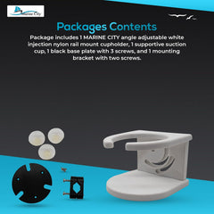 Marine City Angle Adjustable White Nylon Rail Mount Cup Holder, 90°-180°Rotation