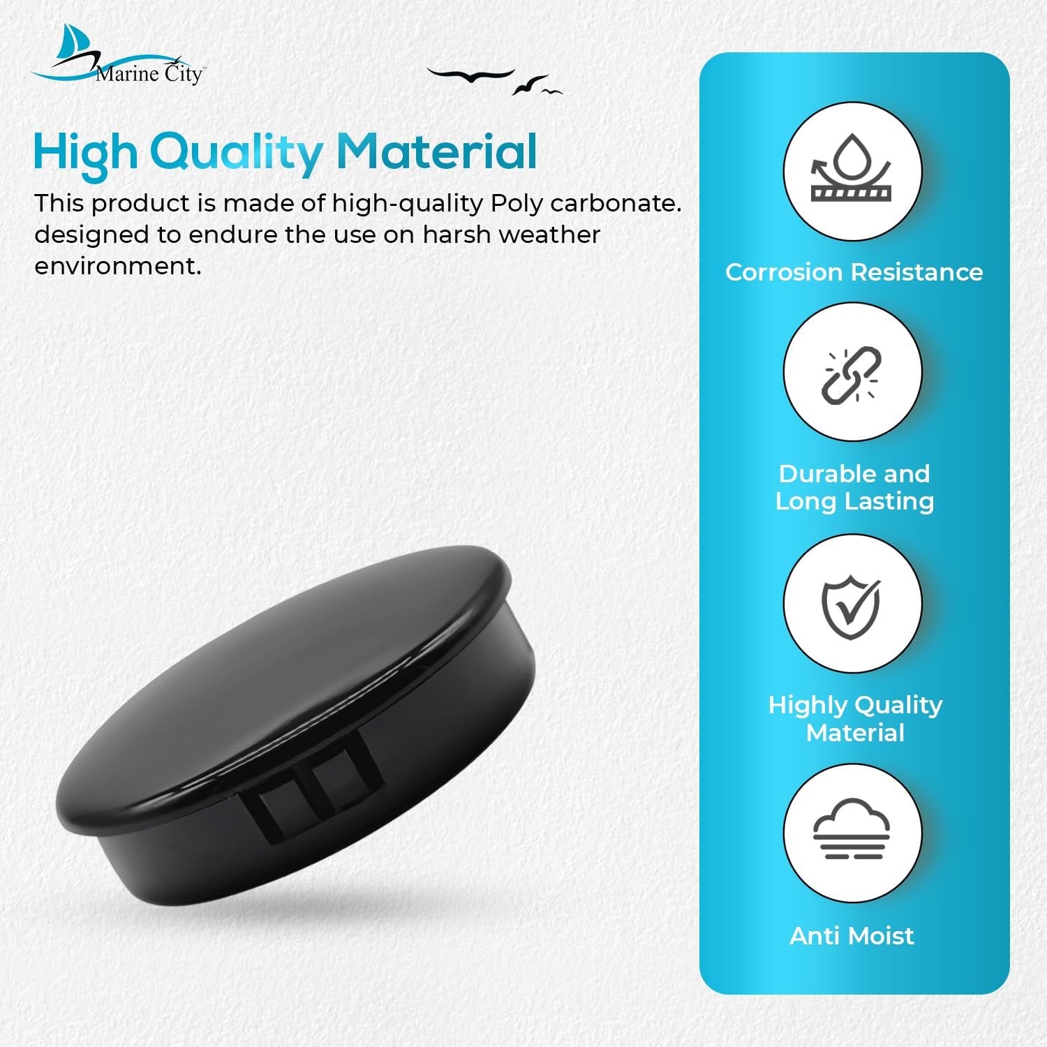 MARINE CITY Black 2-1/2” PC Steering Wheel Center Cap High Strength Easy Install Marine City Hardware