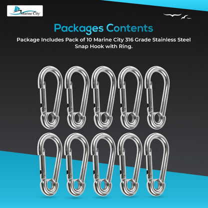 Marine City Carabiner Clip Snap Hook with Ring 2-3/4” Stainless Steel, Rustproof Marine City Hardware
