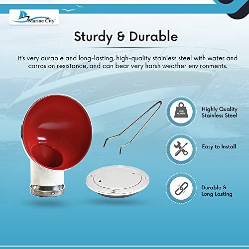 Marine City 304 Stainless Steel Round Red Cowl Vent with 3” Deck Plate & Key