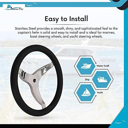 MARINE CITY 3-Spoke Steering Wheel 13-1/2” 316 Stainless Steel with PU Foam Grip