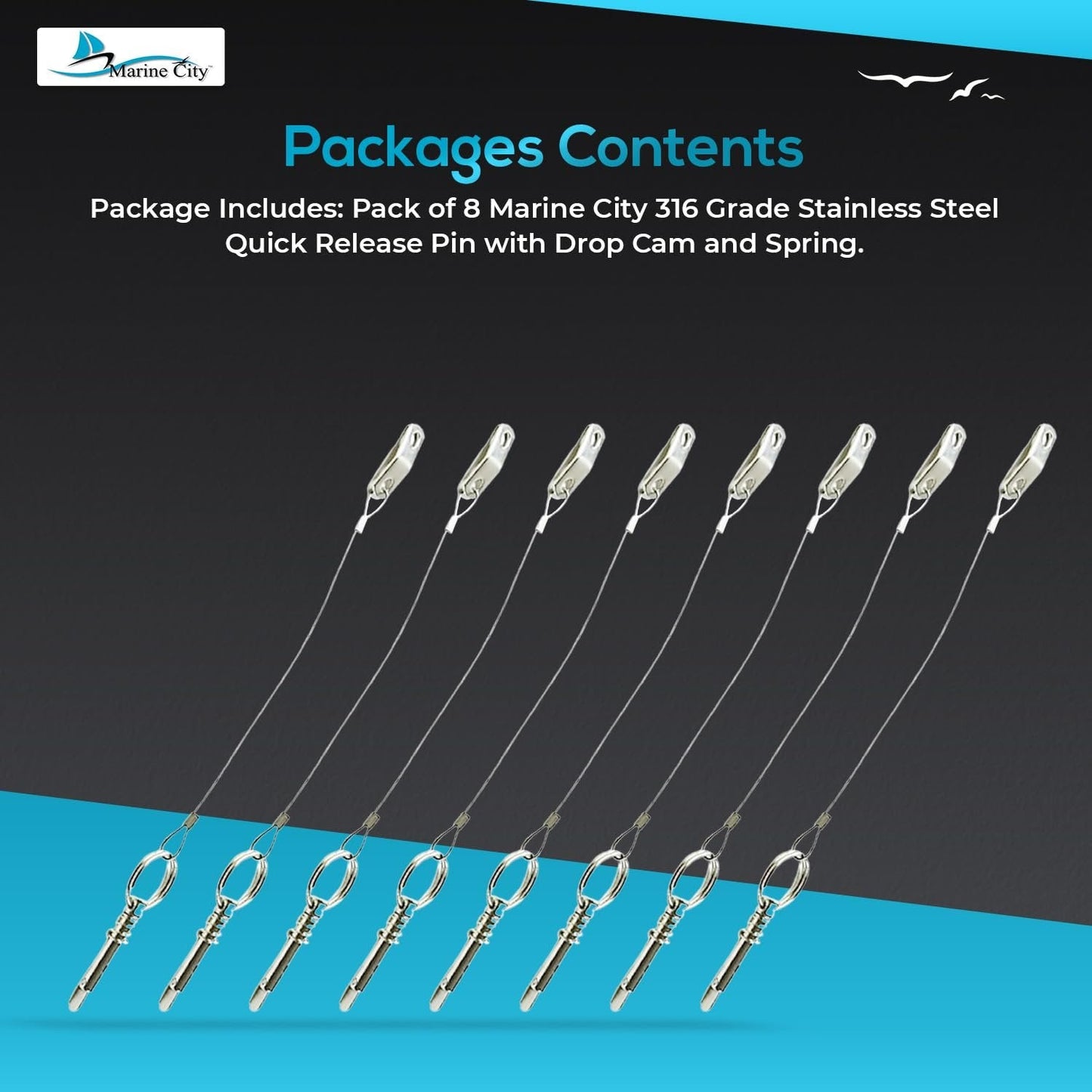 Marine City 316 Stainless Steel Quick Release Pin with Drop Cam & Spring Marine City Hardware