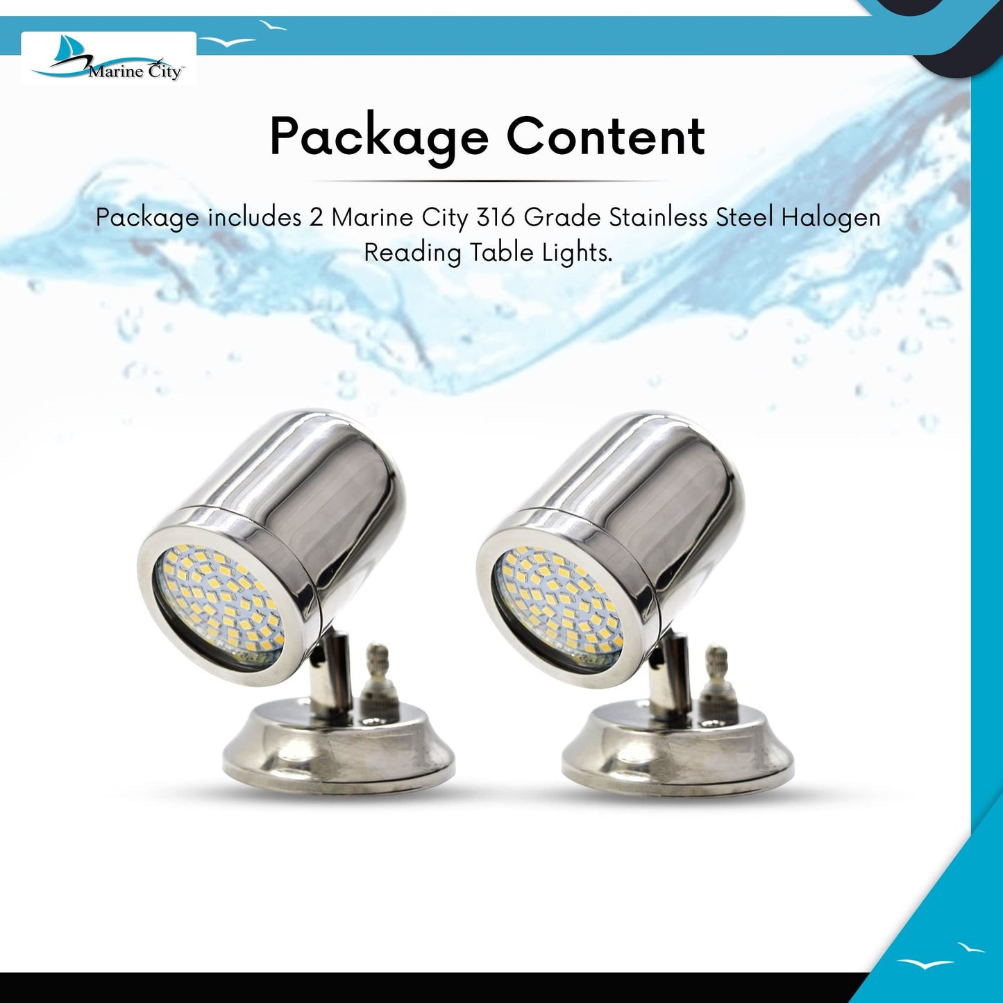 Marine City 316 Stainless Steel Swivel Head Halogen Reading Light – Adjustable