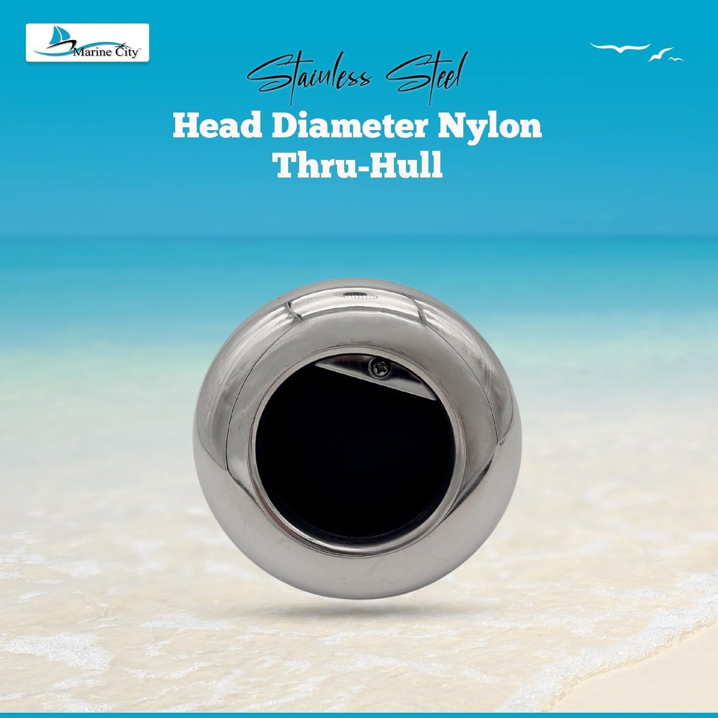 Marine City 3.25” Nylon Thru-Hull Fitting, Stainless Steel Trim & Rubber Flapper MARINE CITY