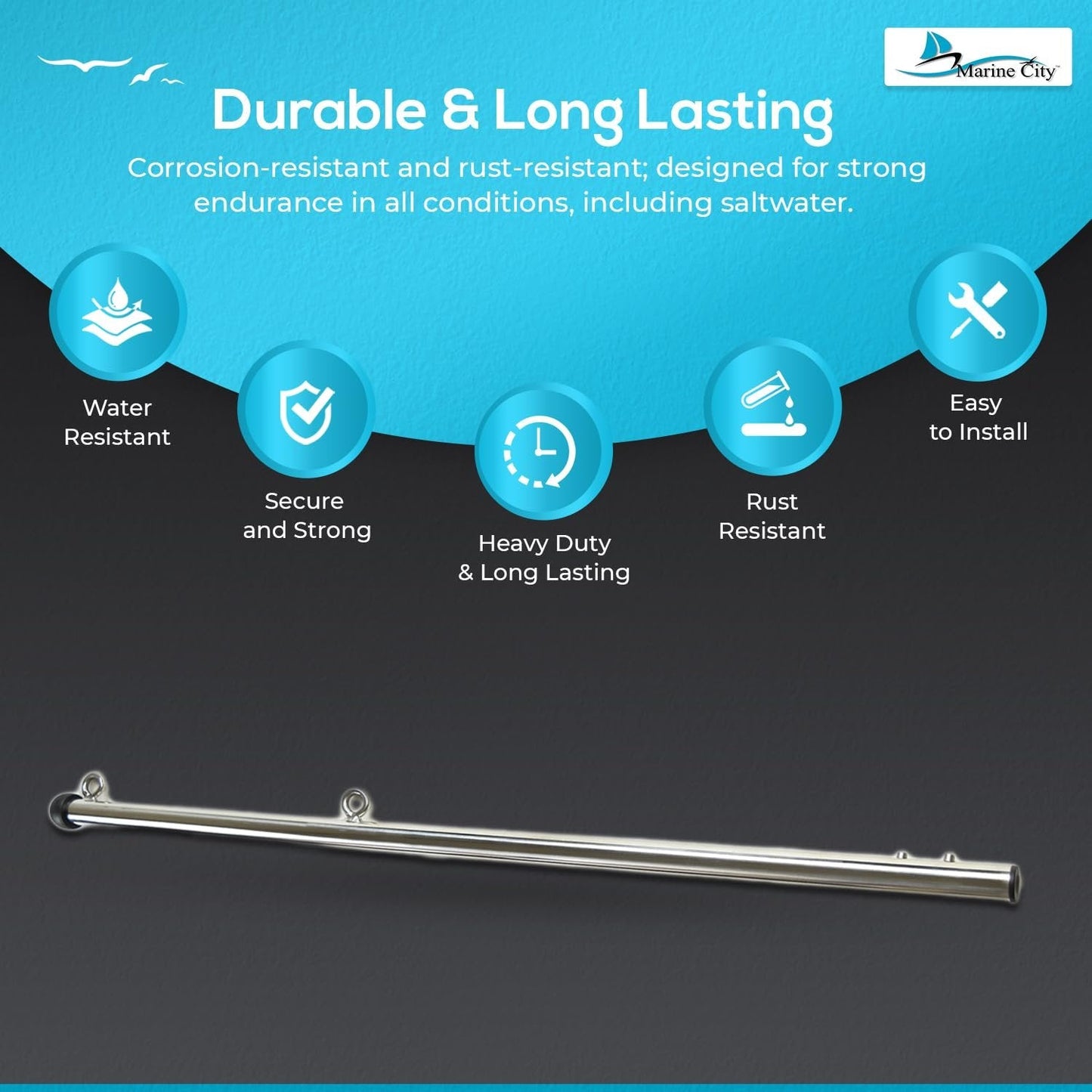 Marine City Boat 304 Stainless Steel 30 Inches Flag Stanchion Pole -7/8 inches Stock for 12 inches ×18 inches Flag Marine City