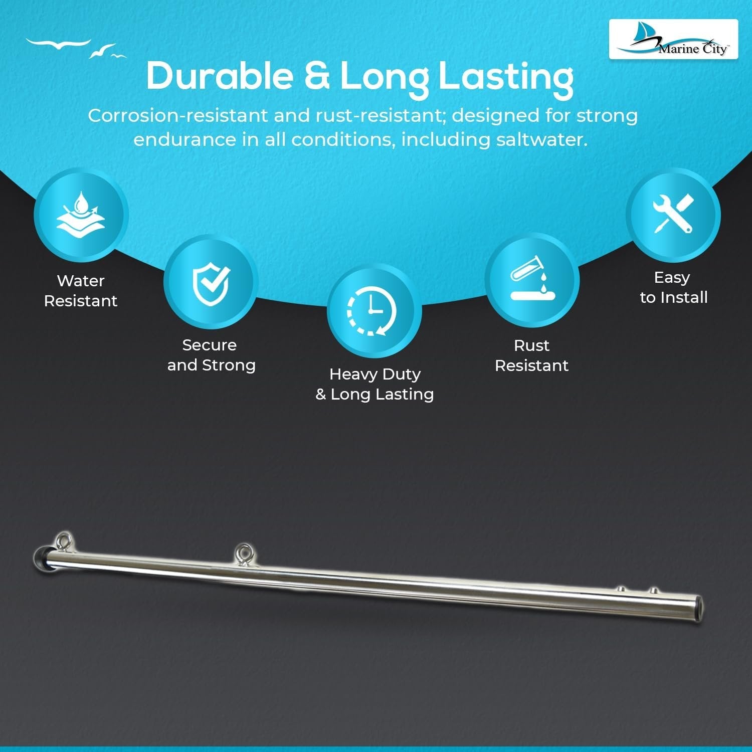 Marine City Boat 304 Stainless Steel 30 Inches Flag Stanchion Pole -7/8 inches Stock for 12 inches ×18 inches Flag Marine City