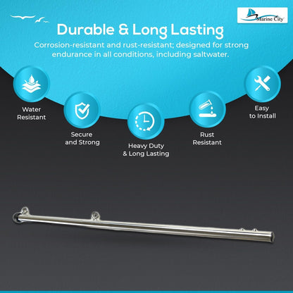 Marine City Boat 304 Stainless Steel 30 Inches Flag Stanchion Pole -7/8 inches Stock for 12 inches ×18 inches Flag Marine City