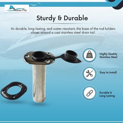 MARINE CITY Stainless Steel Flush Mount Fishing Rod Holder – 90° Angle