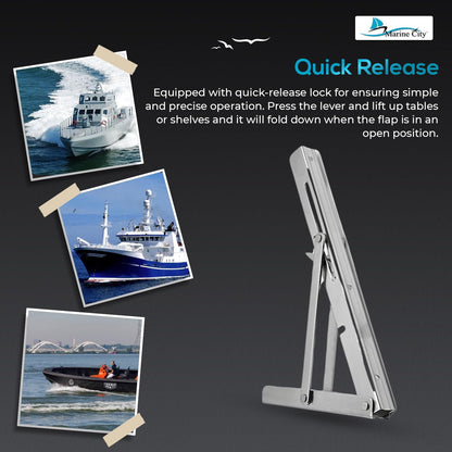 Marine City 304 Stainless Steel Folding Table Bracket – 12” Long Release Arm