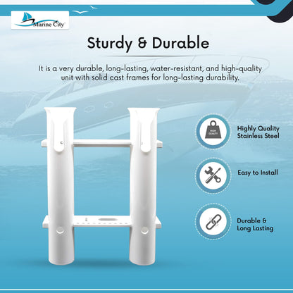 Marine City White Plastic Flush Mount Fishing Rod Holder Rack – 3 Link, 12” Tube