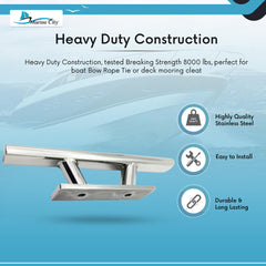 Marine City 12” Mooring Bollard Cleat – 316 Stainless Steel, Heavy Duty 8000 lbs