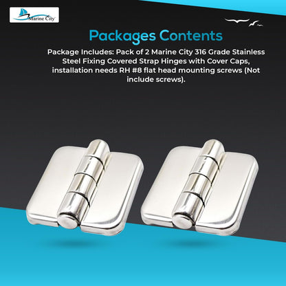 Marine City Stainless Steel Covered Strap Hinges w/ Cap 1-2/5” × 1-1/2” (2 Pcs)