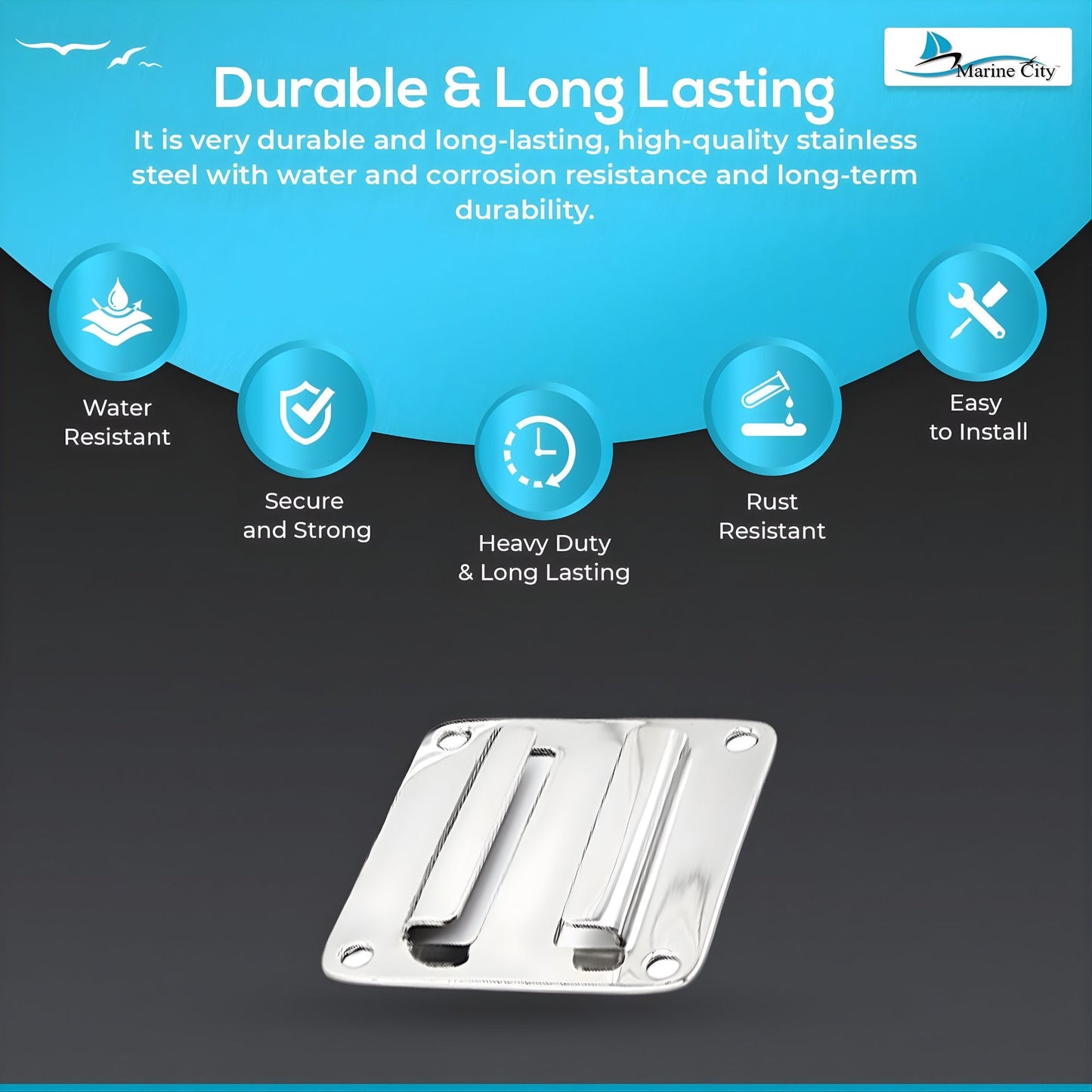MARINE CITY Extra Stainless Steel Mounting Bracket – Gloss Polished Rod Holder Marine City
