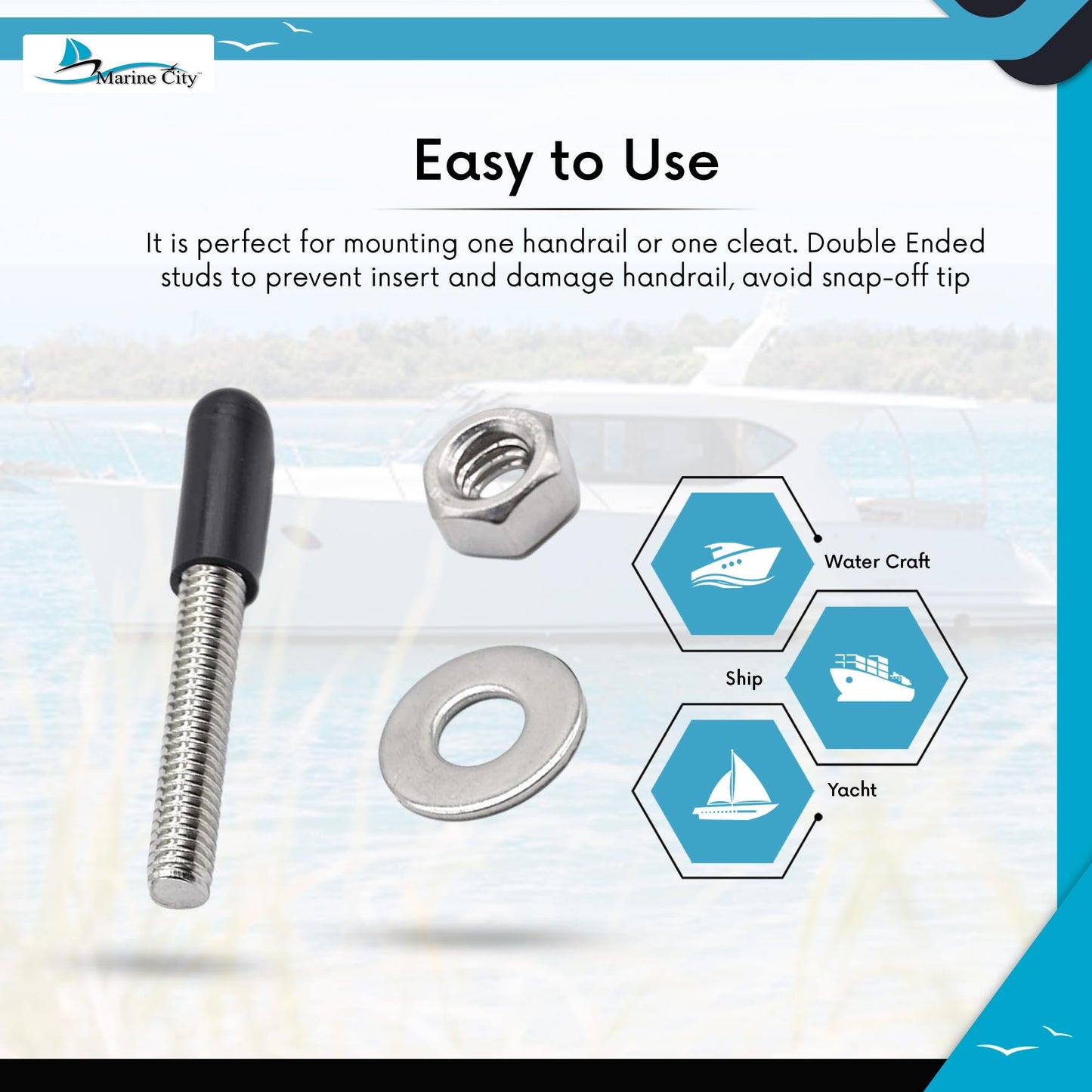 Marine City Mounting Studs Kit for Handrails & Cleats – 304 Stainless Steel