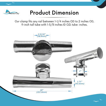 Marine City Stainless Steel Heavy-Duty Clamp-On Adjustable Fishing Rod Holder