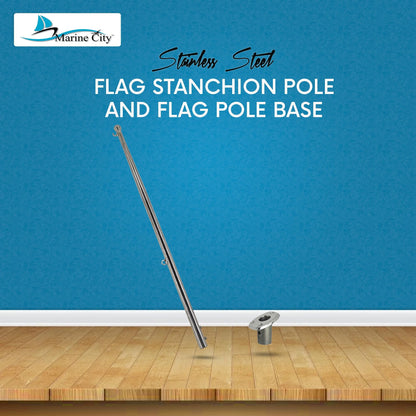 MARINE CITY Flag Stanchion Pole & Base Kit – 24-Inch Adjustable Stainless Steel