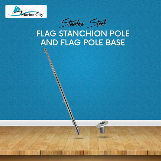 MARINE CITY Flag Stanchion Pole & Base Kit – 24-Inch Adjustable Stainless Steel