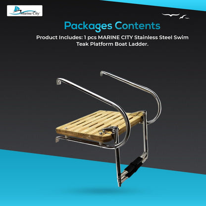 MARINE CITY Escalera de plataforma de teca para baño de 2 escalones marinos de acero inoxidable I/B