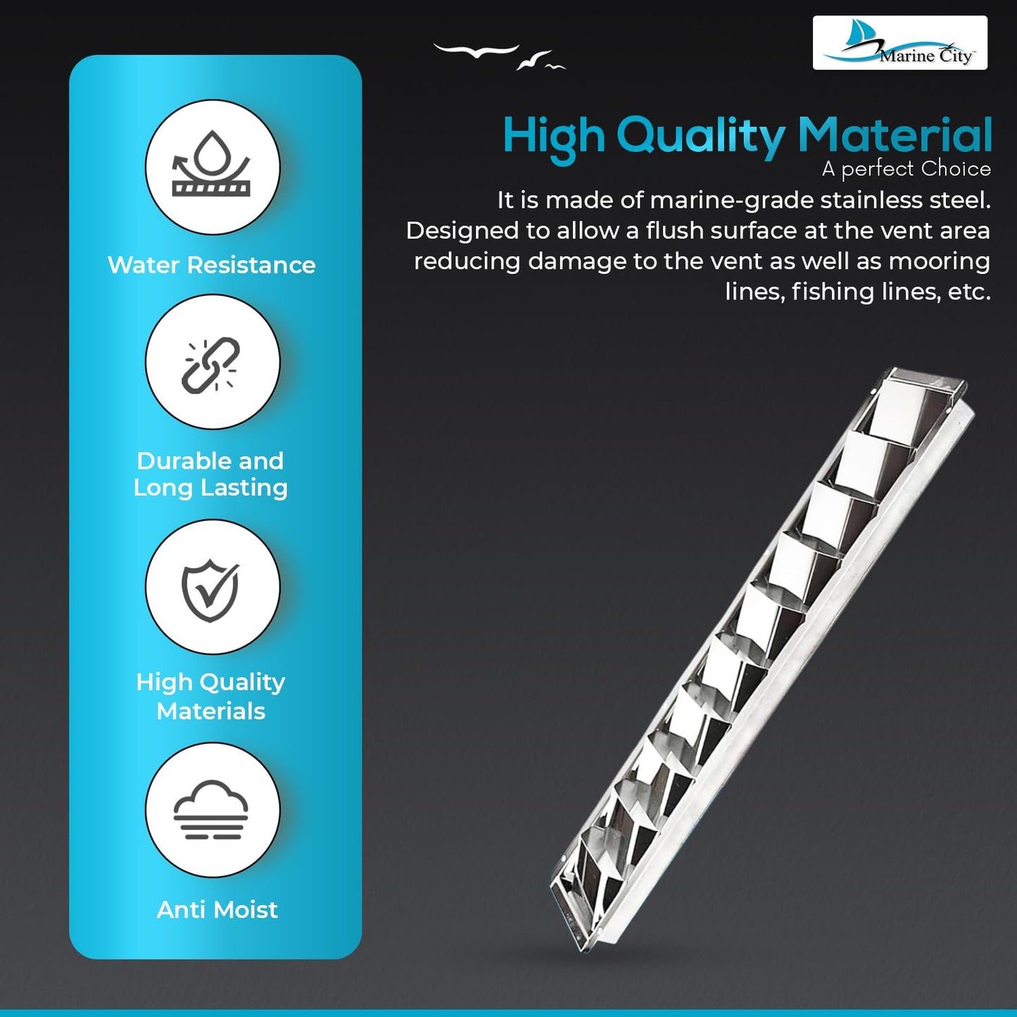 Marine City 10 Slot Louvered Vent – 304 Grade Stainless Steel, Mirror Finish