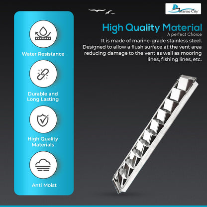 Marine City 10 Slot Louvered Vent – 304 Grade Stainless Steel, Mirror Finish