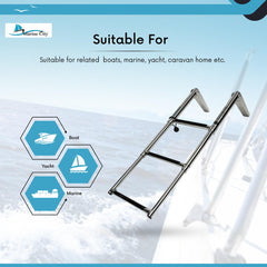 MARINE CITY 304 Grade Stainless Steel 3 Step Telescoping Drop Ladder (Max Load Capacity 400 LBS) for Boats – Ships – Marines – Yachts (Pack of 1)