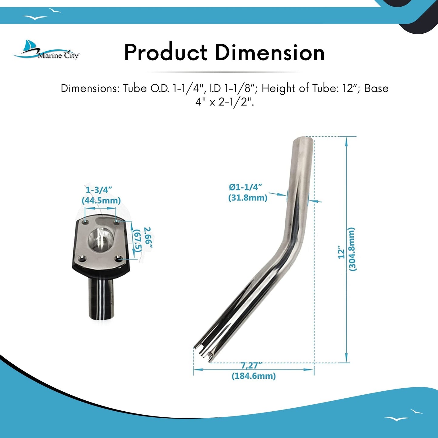 Marine City 304 Stainless Steel Flush Mount Outrigger Pole Rod Holder Kit (2 Pcs) MARINE CITY