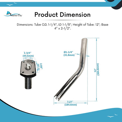Marine City 304 Stainless Steel Flush Mount Outrigger Pole Rod Holder Kit (2 Pcs) MARINE CITY