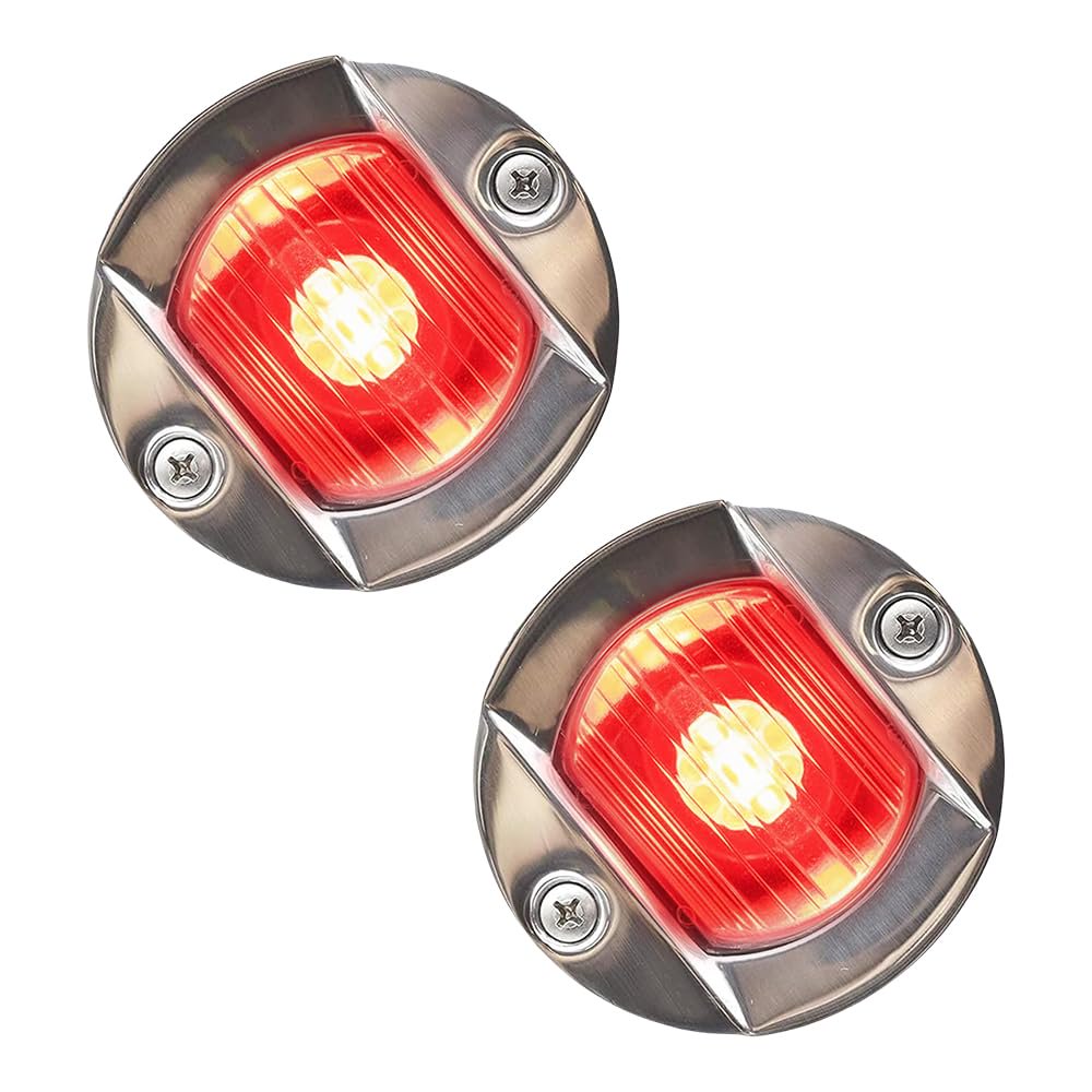 Marine City Flush Mount Red LED Caution Light 3" 18W 304 Stainless Steel (2 Pcs)