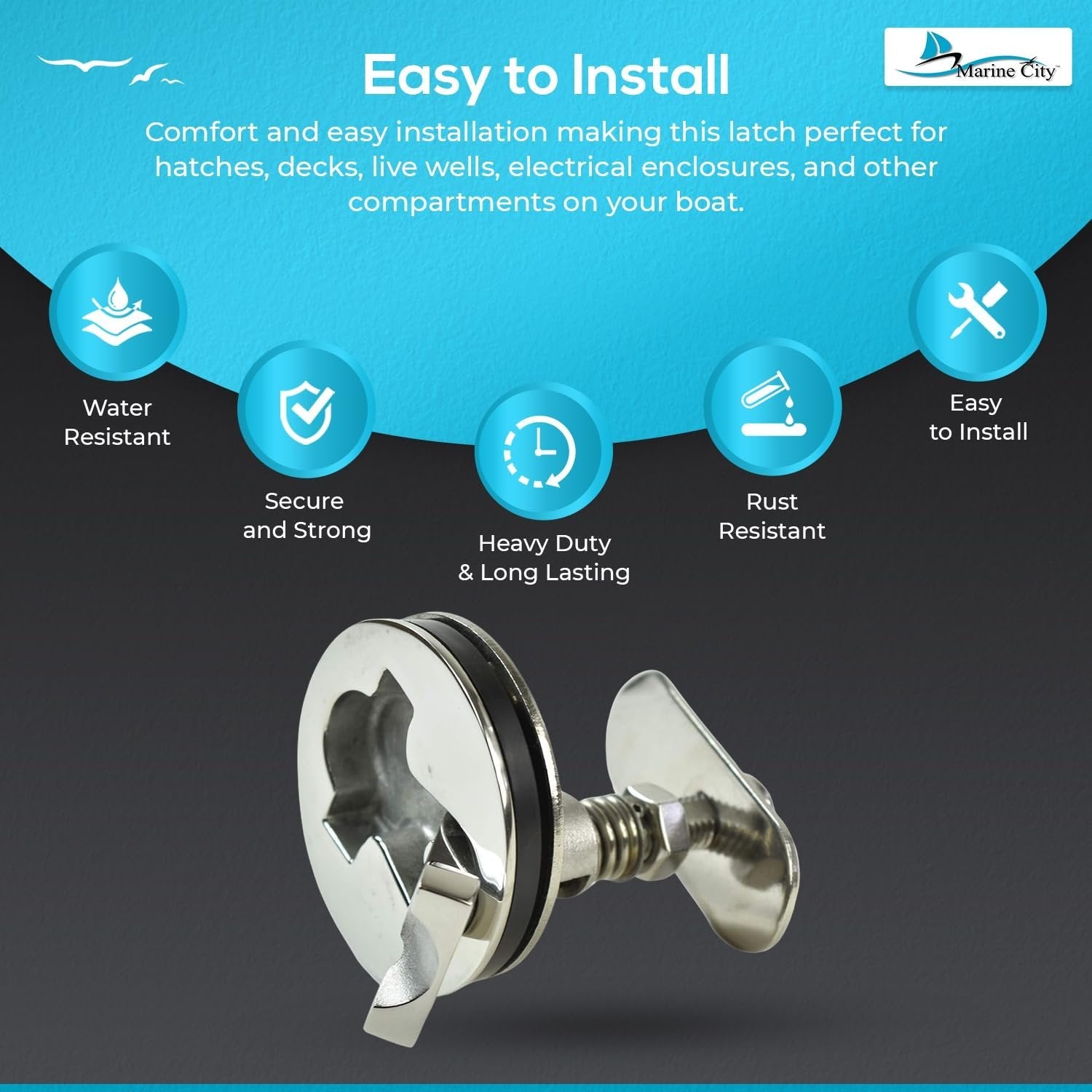 Marine City Stainless Steel Cam Latch – Marine Grade T-Handle, Flush Hatch Lock Marine City