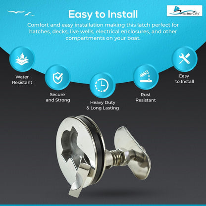 Marine City Stainless Steel Cam Latch – Marine Grade T-Handle, Flush Hatch Lock Marine City